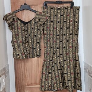 NWOT Africa Ankara Print Two Piece Short Sleeve Top And Maxi Pencil Skirt Set